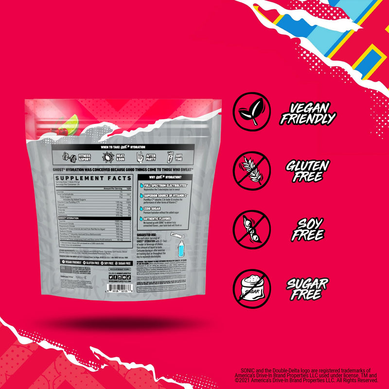 [Australia] - GHOST Hydration Packets, Sonic Cherry Limeade, 24 Sticks, Electrolyte Powder - Drink Mix Supplement with Magnesium, Potassium, Calcium, Vitamin C - Vegan Friendly, Free of Soy, Sugar & Gluten Sonic Cherry Limeade (24 Sticks) 