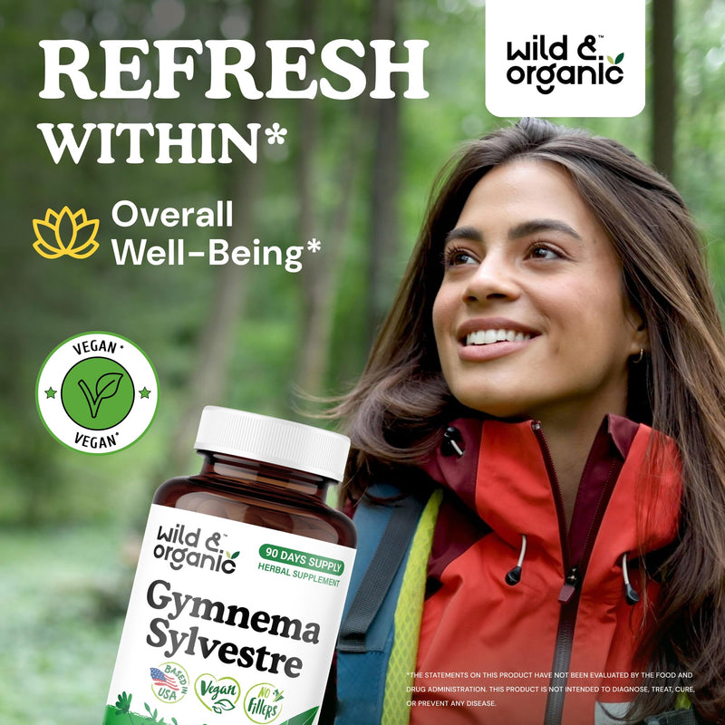 [Australia] - Wild & Organic Gymnema Sylvestre Capsules 600 mg - Overall Support - Gymnema Sylvestre Supplements - Gurmar Leaf Powder - 90 Days of Supply - Vegan, No Fillers, Non-GMO - 90 Count 