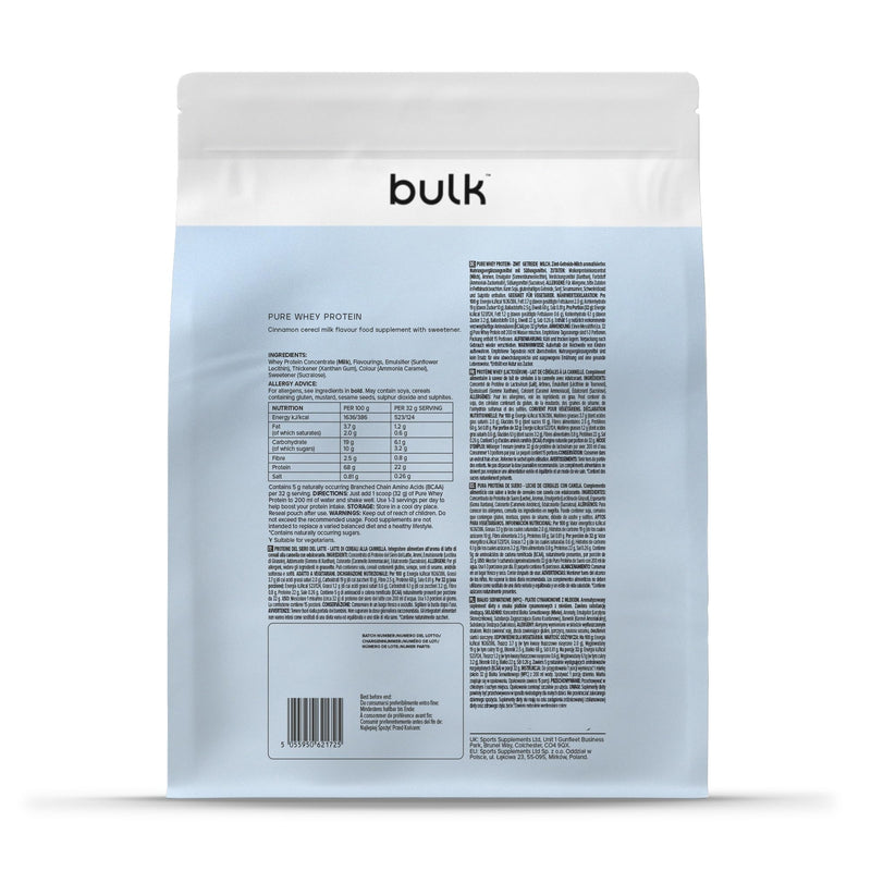 Bulk Pure Whey Protein Powder | Cinnamon Cereal Milk | 22g Protein and 5g BCAAs per Scoop | Whey Concentrate Shake | Low Sugar | Supports Muscle Growth and Repair | Smooth Mixing | Vegetarian | 500g
