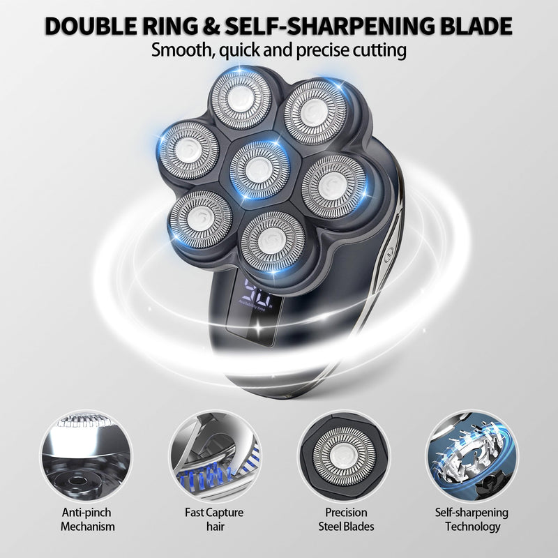 [Australia] - 2025 New Upgrade Magnetic Head Shavers for Bald Men, Electric Razor for Men, Mens Shaving with Nose Hair Sideburns Trimmer, LED,Travle Lock Black 7d5 