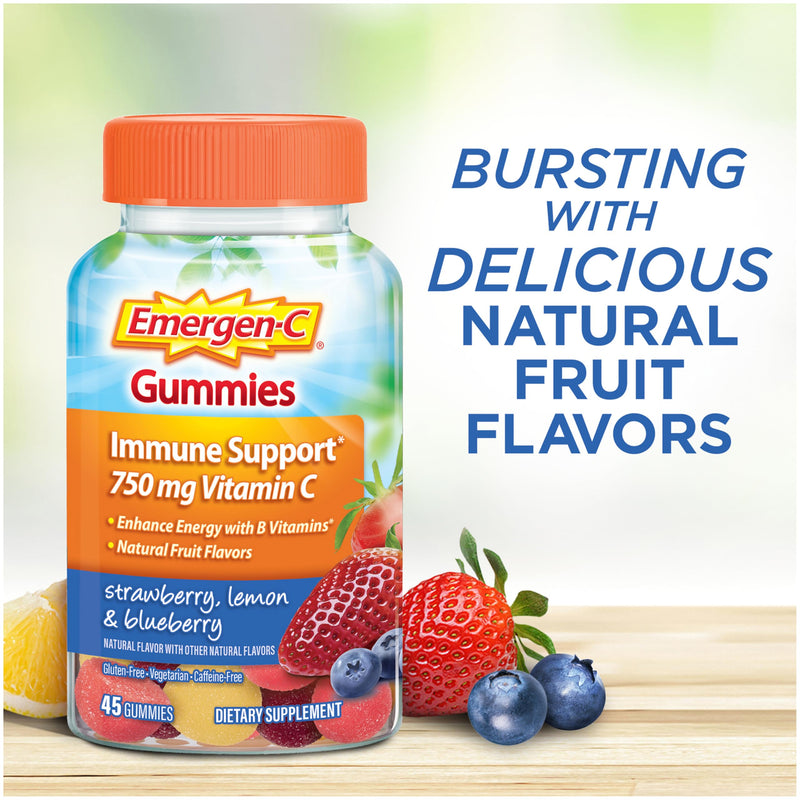 [Australia] - Emergen-C 750mg Vitamin C Gummies for Adults, Immune Support Gummies, Gluten Free, Strawberry, Lemon and Blueberry Flavors - 45 Count Berry 