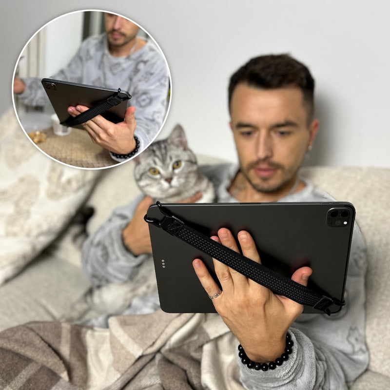 [Australia] - MyGadget Tablet hand holder - universal hand holder [6.3" to 11"] - hand strap for Apple iPad Air/Pro, Samsung Galaxy Tab, Kindle Paperwhite 20 cm - 28 cm black 