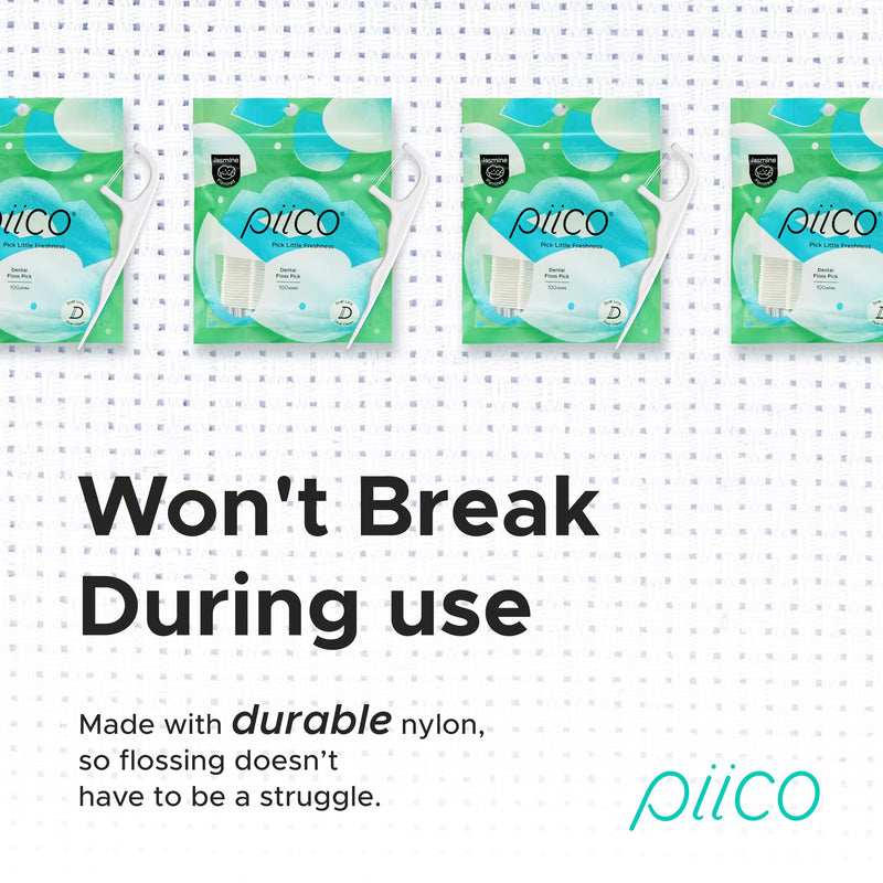 [Australia] - Piico Xylitol Floss Picks, 100 Count - Unbreakable, Shred-Resistant, Resealable, Unique Flavored Dental Flossers for Adults, Portable (Jasmine) Jasmine 