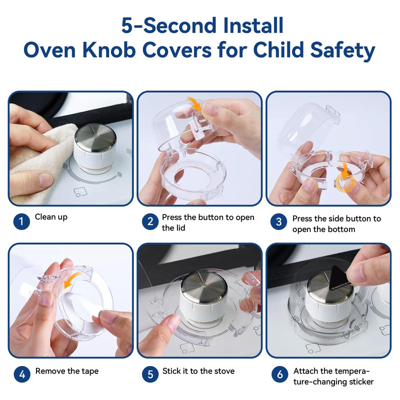 [Australia] - Stove Knob Safety Covers, 5Pcs Universal Size with 5 Heat Alert Stickers Oven Knob Covers for Child Safety, 2nd Gen Kitchen Burner Childproofing, Gas Stove Knob Locks for Kid Baby Pet (Clear) Clear 