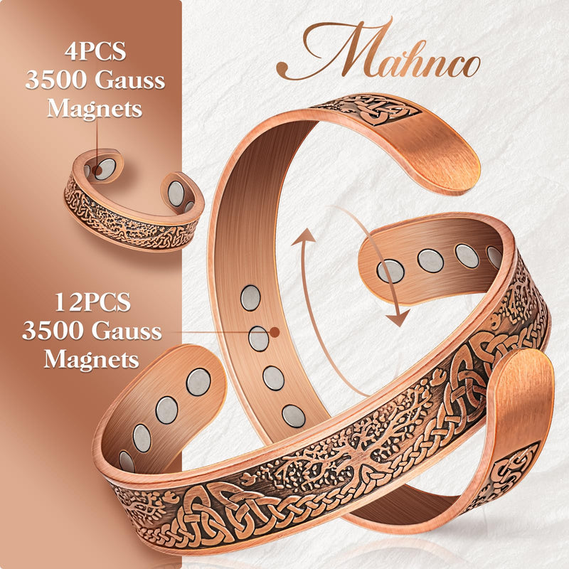 [Australia] - Mahnco Copper Bracelet for Men & Women,12X Strength Magnetic Bracelets & Lymphatic Drainage Ring for Mens, 100% Solid Pure Copper Jewelry Gift Copper-Tree of Life 