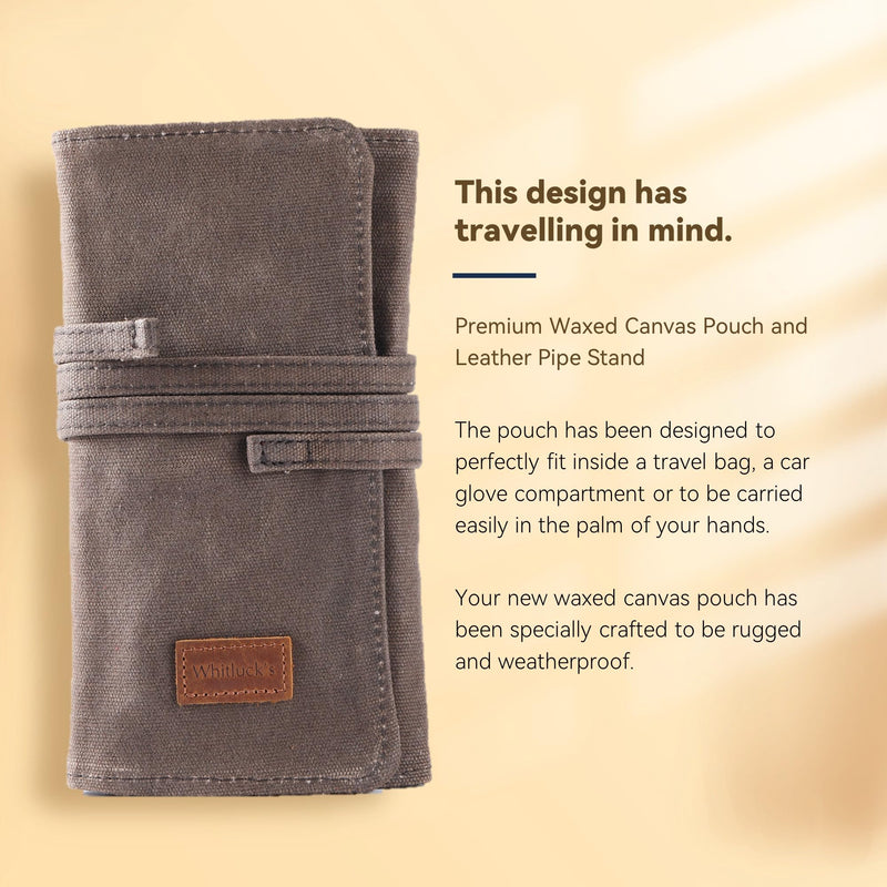 [Australia] - Whitluck's Waxed Canvas Tobacco Smoking Pipe Pouch with Leather Pipe Stand, Travel Pipe Case Bag for 2 Pipes and Other Accessories 