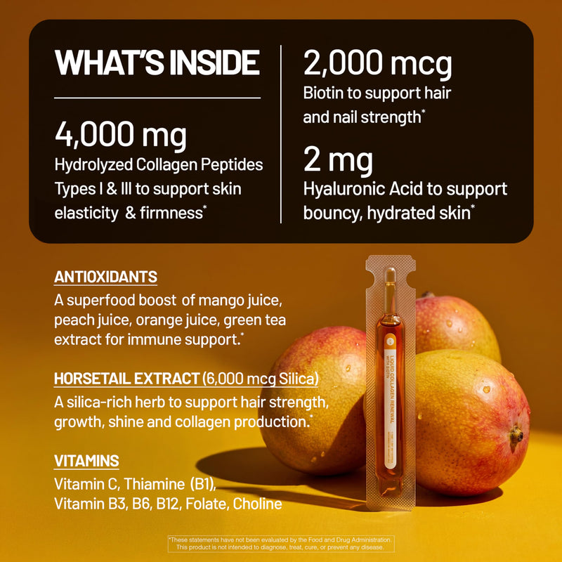 NatureWise Hydrolyzed Liquid Collagen for Women & Men 4000mg - No Added Sugar - Multi Collagen Peptides + Biotin + Vitamin C + Vitamin B Complex & Hyaluronic Acid - Mango - 10 Tubes[10 Day Supply] 3.38 Fl Oz (Pack of 1)