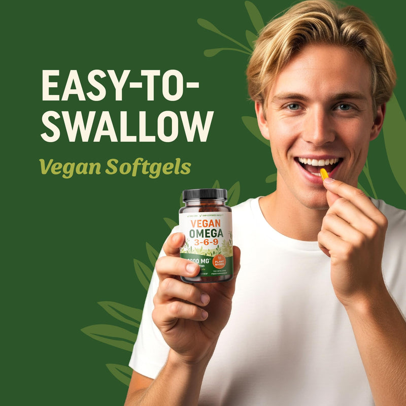 Vegan Omega 3 6 9 Supplements | 2000MG Plant-Based Triple Omega 369 Blend | Heart, Brain, Skin, and Eye Health Support | Vegan Fish Oil Alternative | Essential Fatty Acids Complex | Non-GMO | 60 Ct Vegan Omega 3-6-9, 60ct