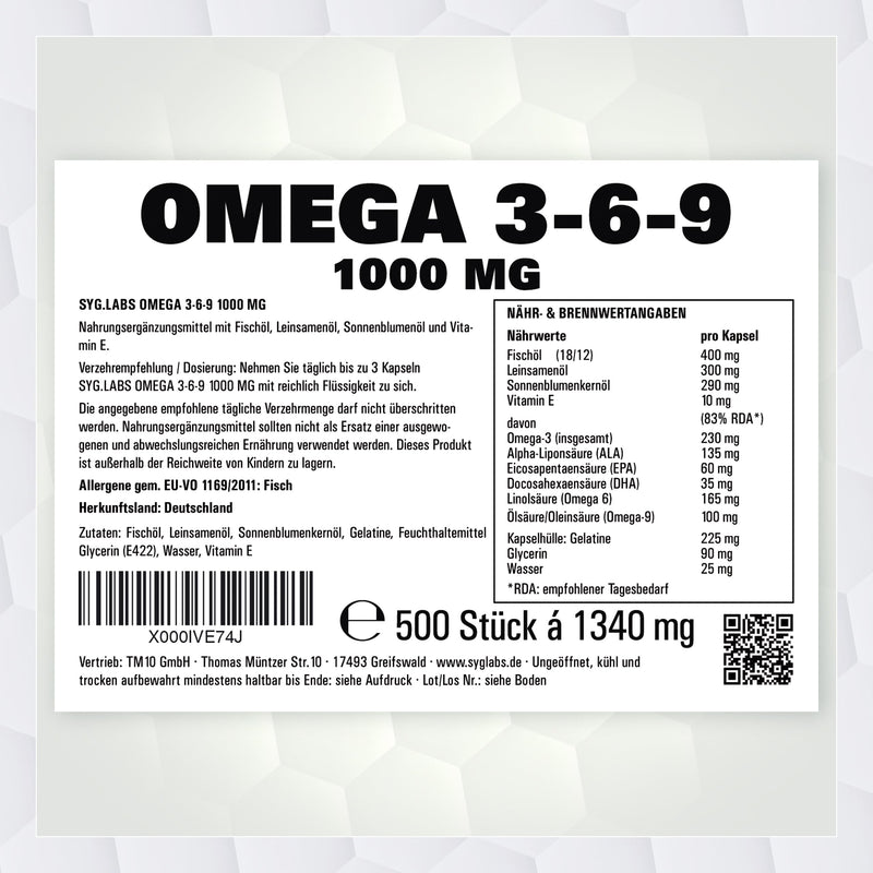 [Australia] - Syglabs Omega 3-6 - 9 1000mg high dose (+Vitamin E) - 500 capsules 500 pieces (pack of 1) single 