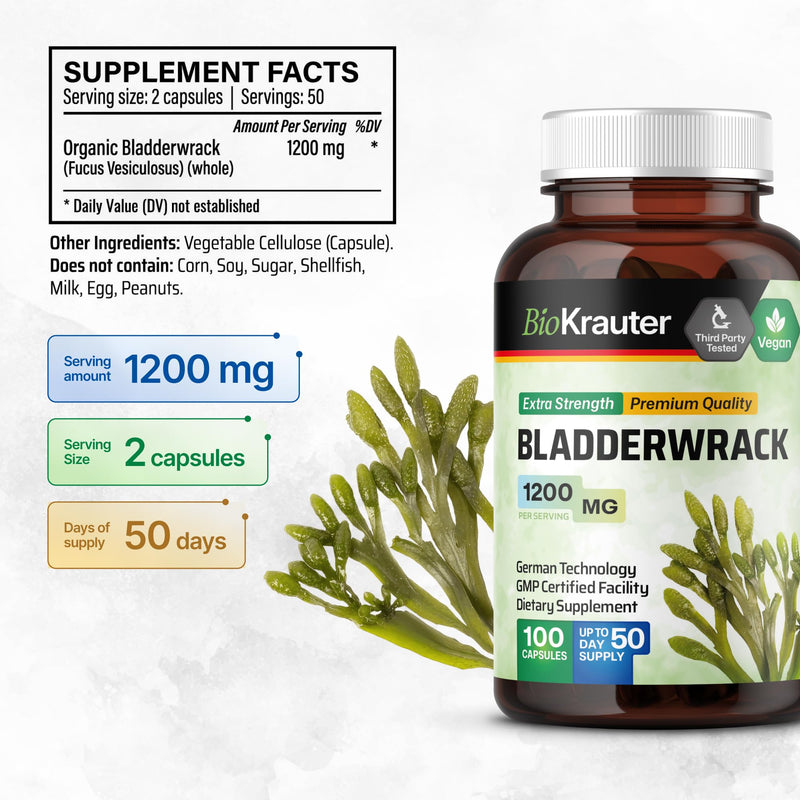 [Australia] - Bladderwrack Capsules - Premium Vegan Supplement - Potent Formula from Natural Marine Source of Iodine - 1200 mg per Serving - 100 Veggie Capsules 