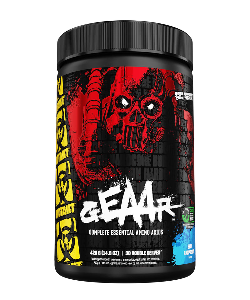 MUTANT GEAAR | 9.4g of EAA Powder + Arginine, 7g BCAAs, 4g Leucine, Electrolytes, Coconut Water, No Artificial Colours or Flavours | 30 Servings | Blue Raspberry