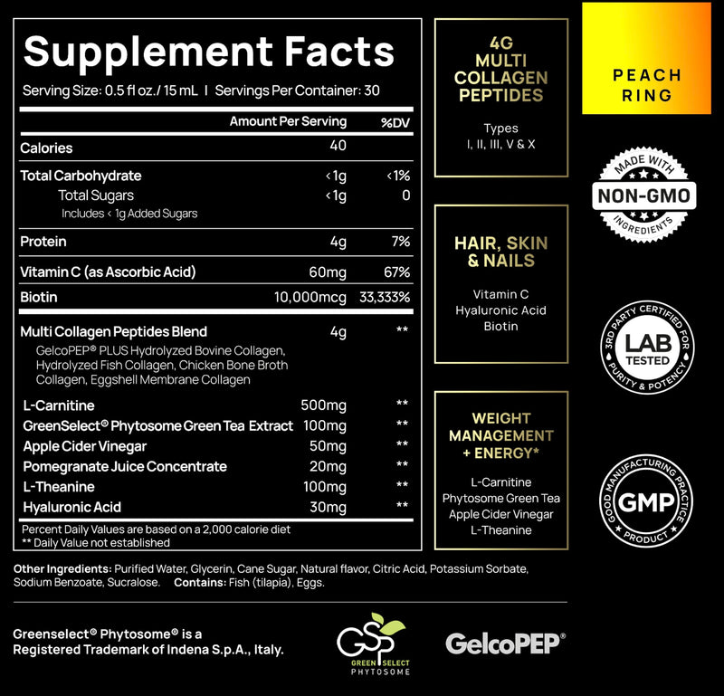 [Australia] - Premium Liquid Collagen for Women Weight Loss & Beauty w. Hyaluronic Acid, Biotin, L-Carnitine, Apple C Vinegar - Ultra Pure Multi Collagen Protein Shots Drink + Hair & Skin Liquid Vitamins - Colageno 