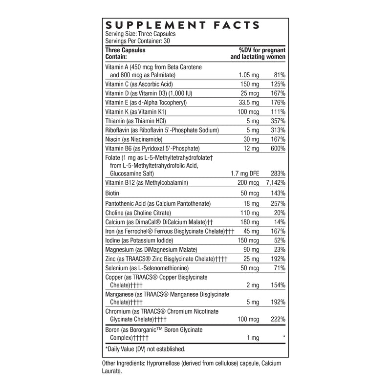 THORNE Basic Prenatal, Includes Active Folate, Choline & Iron, 90 Capsules