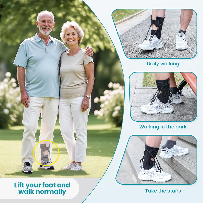 [Australia] - AFO Foot Drop Brace Splint, Adjustable Drop Foot Up Ankle Support for Walking with Shoes, Improve Walking Gait, Fits Right & Left, Women and Men - Black 