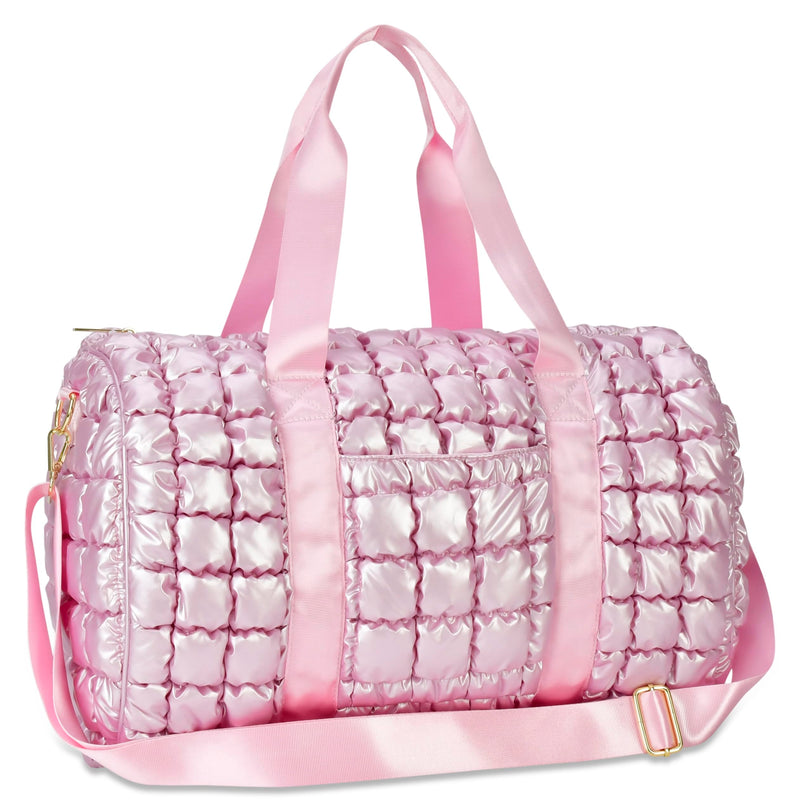 iscream 17" x 10" Quilted Puffer Duffle Bag with Double Handles and Removable, Adjustable Should Strap - Icy Rose