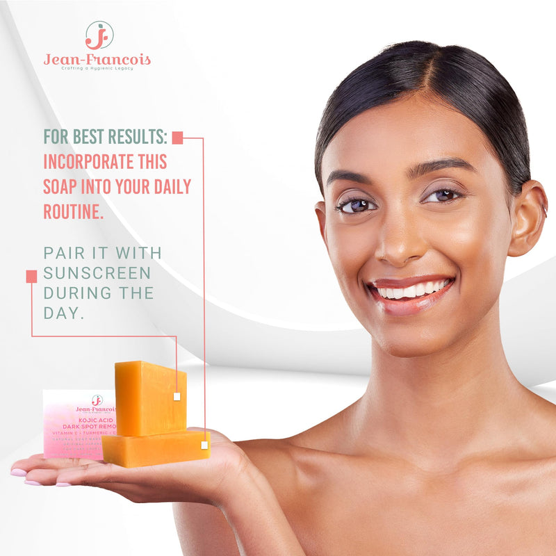 Jean-Francois Kojic Acid Dark Spot Remover Soap Bars with Vitamin C, Collagen, Turmeric - Original Japanese Complex with Hyaluronic Acid, Vitamin C, Vitamin E, Shea Butter, Castile Olive Oil (2 Pack)