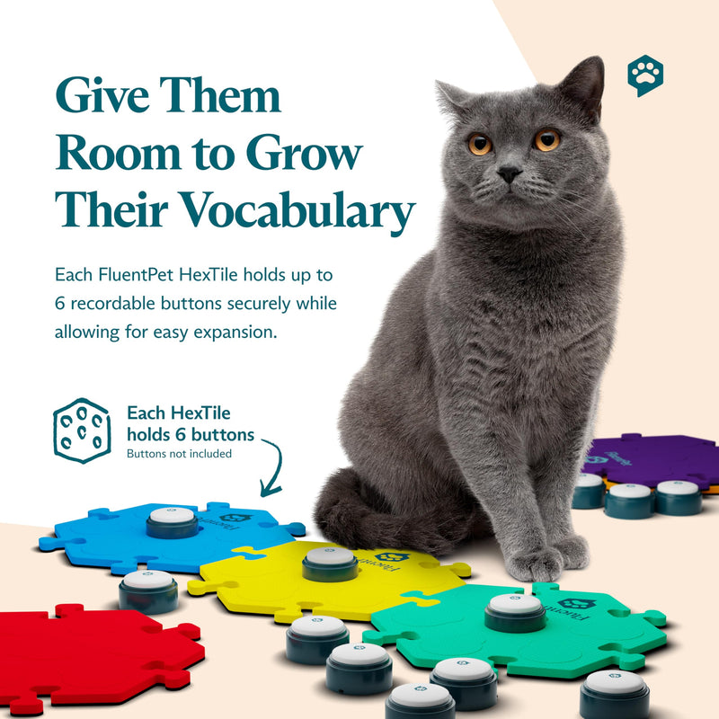 [Australia] - FluentPet HexTile - Blue | Accessory Dog and Cat Button Learning Kits | Can Hold Up to 6 Buttons | Soft, Durable, and Non-Slip | Gift for Pet Lovers | Comes in 12 Colors 