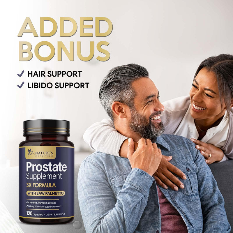 [Australia] - Prostate Health Supplements for Men - 3X Formula with Saw Palmetto Blend Stinging Nettle Root & Pumpkin Seed Extract Support Complex - Supports Bathroom Trips Prostate & Urinary Health - 120 Capsules 120 Count (Pack of 1) 