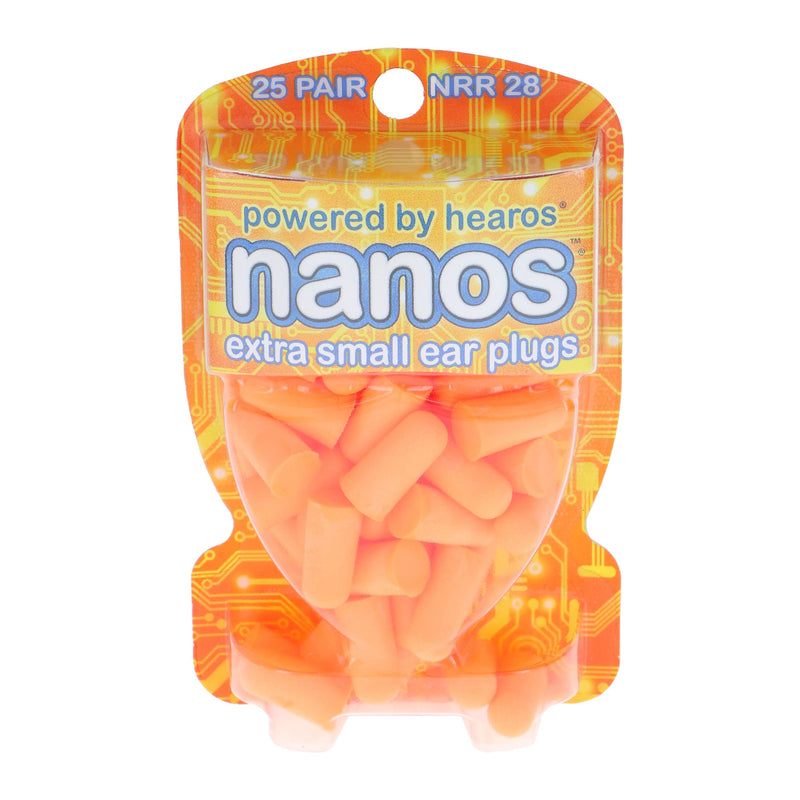 [Australia] - HEAROS Nanos NRR 28 Noise Cancelling Foam Ear Plugs - Extra Small Hearing Protection for Petite Ears - Ideal for Sleeping snoring Travel Concerts Sports Events and Shooting (25 Pairs) 