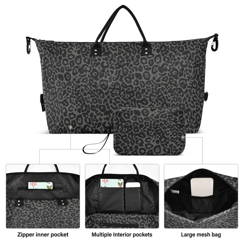Large Travel Duffel Bag Sports Tote Gym Bag Overnight Weekender Bags Dark Gray Leopard Cheetah Print Carry On Luggage with Toiletry Bags