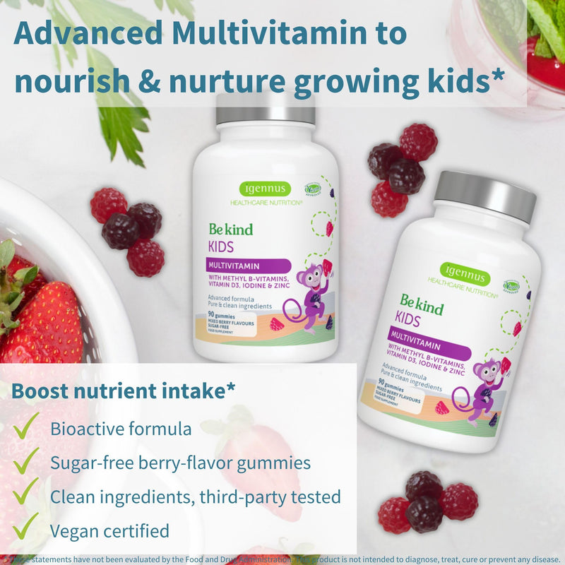 Multivitamin & Minerals for Men + Advanced Kids Multivitamin Gummy Vegan Bundle, with Methylated B-Vitamins, Vitamin A, C, D3 & E, Clean Label, 60 Tablets + 90 Berry Flavor Gummies, by Igennus