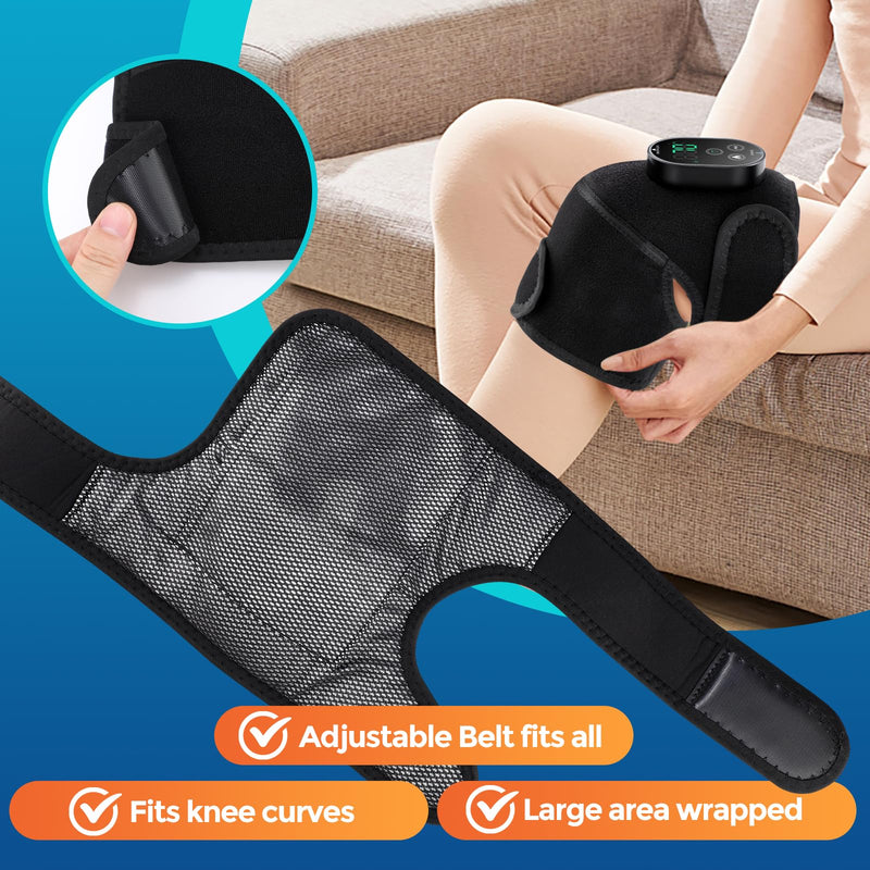 Cordless Heated Knee Massager with Vibration, FSA Eligible HSA, Heated Knee Brace Wrap Heating Shoulder Brace Support Wrap for Knee Elbow, Heating Pad with 6 Heating Levels, 3 Massage Modes&Timer Black