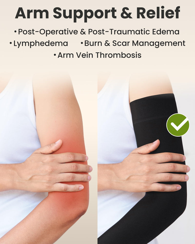 [Australia] - KEMFORD Compression Lymphedema Arm Sleeves for Women - 20-30 mmHg, Black - Medical Arm Brace for Swelling, Edema, Circulation Small/Medium Black (20-30 Mmhg) 