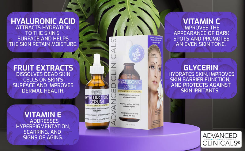 Advanced Clinicals Retinol Anti-Aging Facial Serum + Vitamin C Brightening Facial Serum + Hyaluronic Acid Hydrating Facial Serum Set
