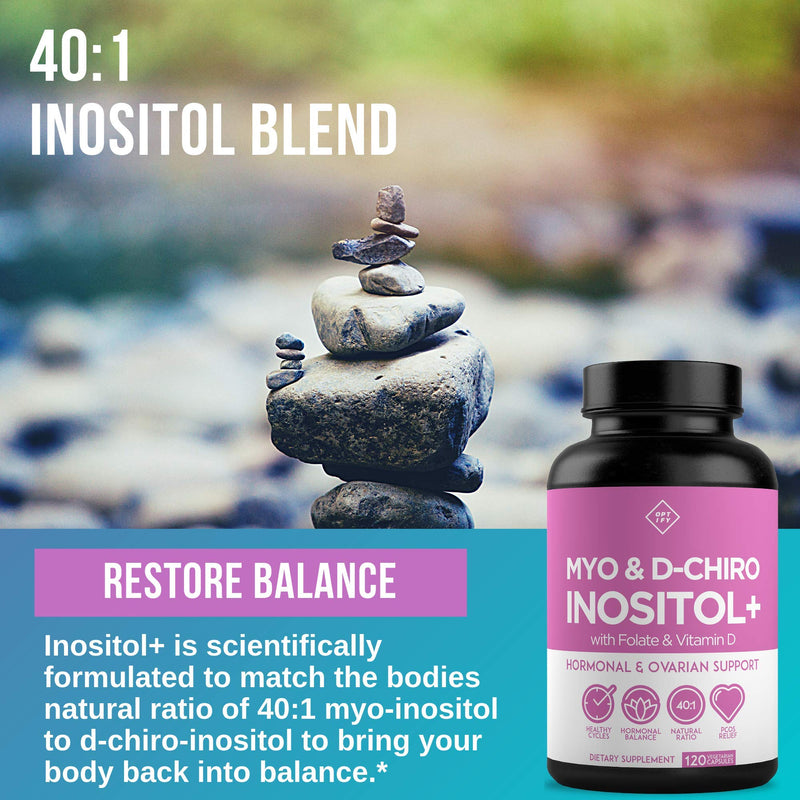 [Australia] - Premium Inositol Supplement - Myo-Inositol and D-Chiro Inositol Plus Folate and Vitamin D - Ideal 40:1 Ratio - Hormone Balance & Healthy Ovarian Support for Women - Vitamin B8-30 Day Supply 120 Count (Pack of 1) 