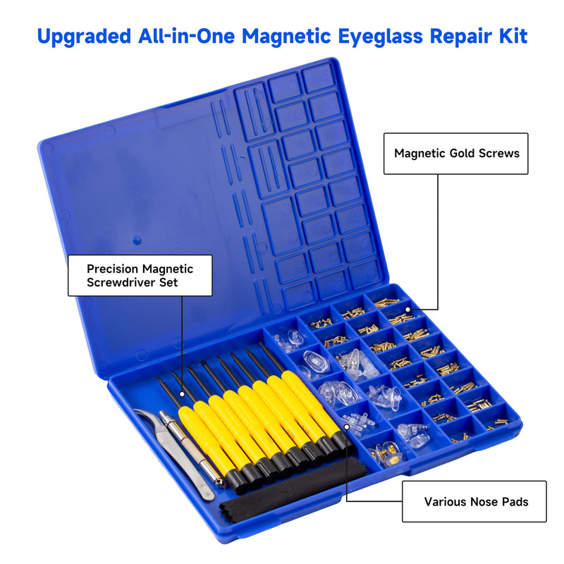[Australia] - Magnetic Eyeglass Repair kit with Gold Screw, Upgraded All-in-One Eye Glass Repairing Kit Included Precision Screwdriver Sets, Nose Pads 