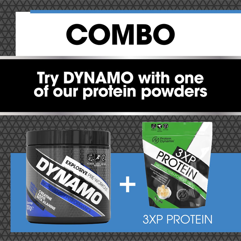 Protein Dynamix - Dynamo Pre Workout - High Intensity Performance - Blue Raspberry - 3000mg Citrulline + AAKG • 2500mg Beta Alanine • 2000mg Creatine • 250mg Caffeine • 200g (Pack of 2) 20 Servings (Pack of 2)