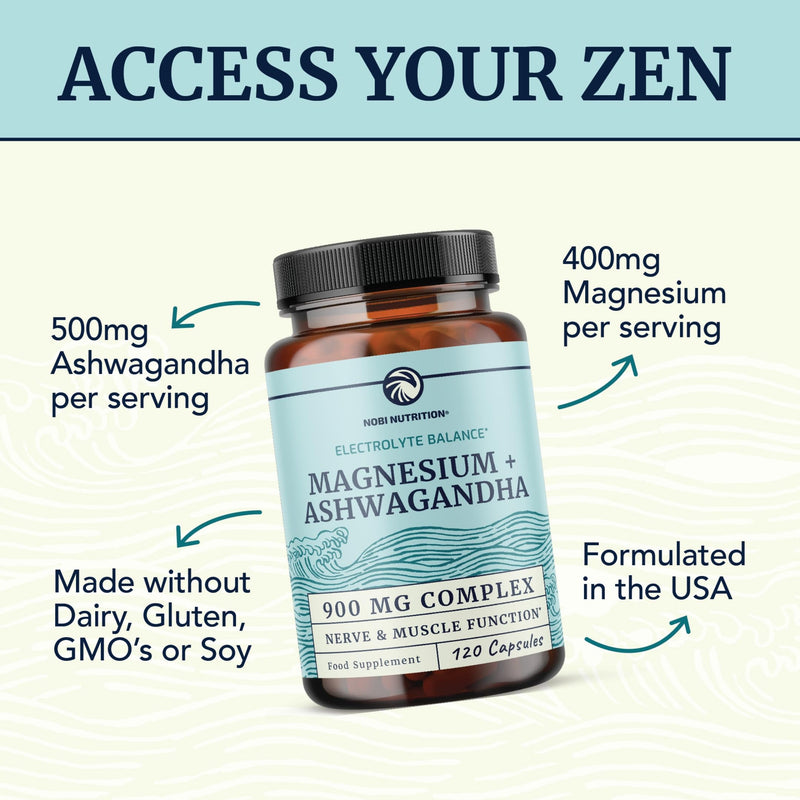 Magnesium Ashwagandha | Stress Relief & Rest for Adults | Relax, Reset, Support Calm Mood & Muscle Health with Magnesium Citrate & Oxide 400 mg + Ashwagandha 500 mg | Calming Supplements | 120 Ct 120 count (Pack of 1)