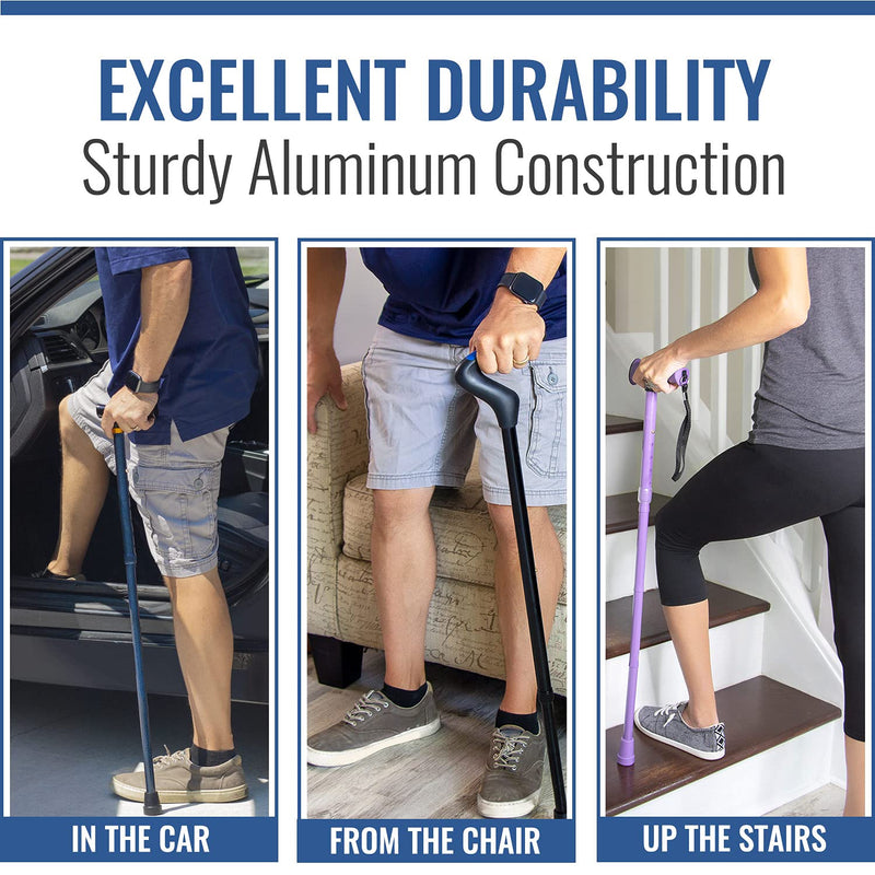 [Australia] - DMI Lightweight Aluminum Adjustable Walking Cane with Derby-Top Handle, Woodgrain Blue Ice 