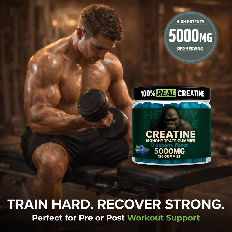 Creatine Monohydrate Gummies 5g Sugar Free Creatine with Vitamin B12 and L-Taurine | Muscle Growth for Men and Women | Low Calorie Formula 120 Gummies for 30 Servings, Blueberry