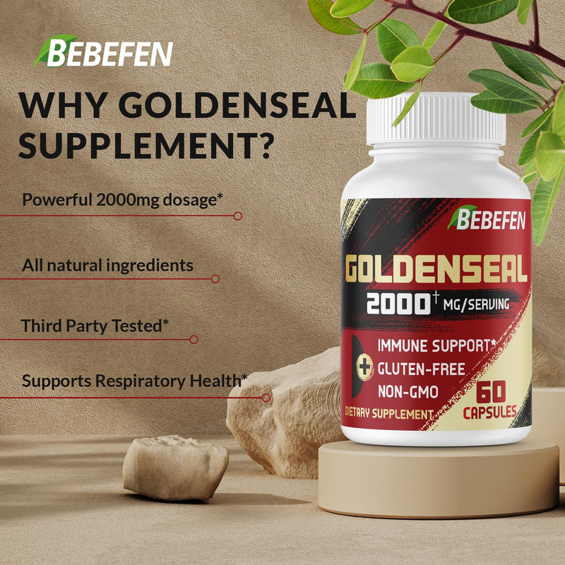 [Australia] - BEBEFEN Goldenseal Root Capsules 2000mg | Traditional Herb Supplement | Concentrated Extract | Vegetarian, Non-GMO 