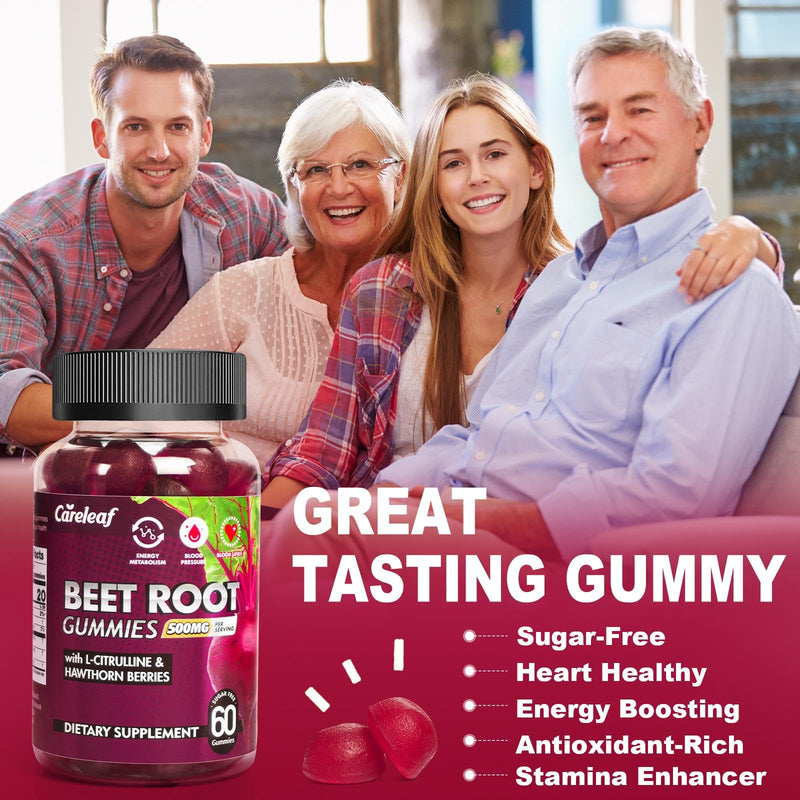 [Australia] - Sugar Free Vegan Beet Root Gummies for Blood Pressure, Beetroot Gummies with L-Citrulline and Hawthorn Extract, Peach Flavor Beet Chews for High Blood Pressure, 60 Count 