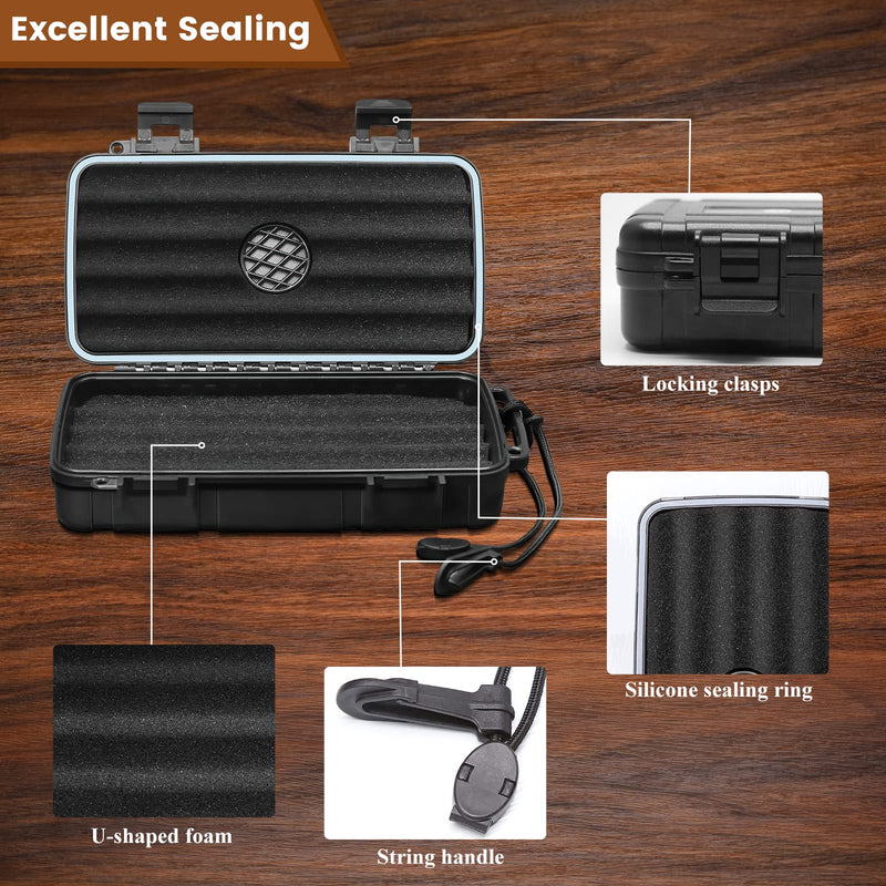 [Australia] - Flauno Travel Cigar Humidor Case - Portable Cigar Box with Humidifier Disc & Cigar Cutter | Waterproof | Crushproof | Airtight | Durable (Holds up to 5 Cigars) Holds up to 5 Cigars 