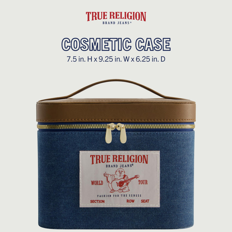 True Religion Women's Makeup Bag, Small Travel Cosmetic Zipper Pouch Organizer Denim