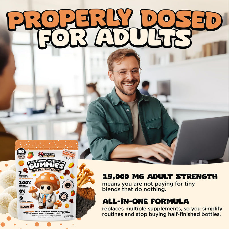 Mushroom Gummies for Adults | Multi Functional Blend with Lion’s Mane & Cordyceps | Focus, Energy & Immune Balance Support | Vegan & Sugar Free | 90 Gummies (Mango and Orange) Mango and Orange