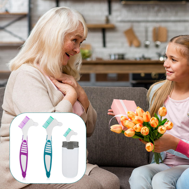 [Australia] - Lusofie 2Pcs Denture Brush, Effective Denture Toothbrush with Carrying Case Multi-Layered Soft Bristles Denture Cleaning Brush with Rubber Handle for Denture Clean Care 