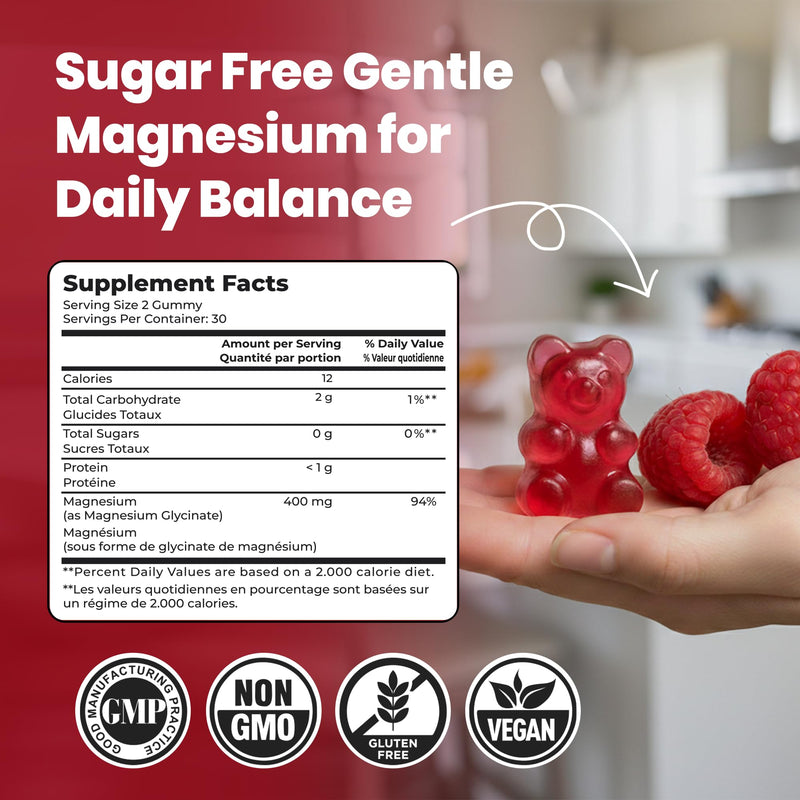 Magnesium Glycinate Gummies (400mg / Serving) - Sugar-Free Magnesium Gummies for Women, Men & Kids, Muscle, Nerve, Bone & Heart Support, Relaxation & Sleep Support - 60 Serving