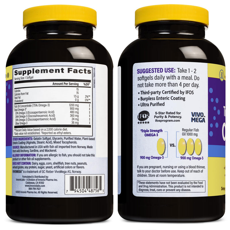 [Australia] - InnovixLabs Triple Strength Omega 3 Fish Oil Supplement, 900 mg, Pure EPA DHA Omega 3 Supplement Brain and Joints, Burpless Omega-3 for Women and Men with Enteric Coating, 200 Capsules 