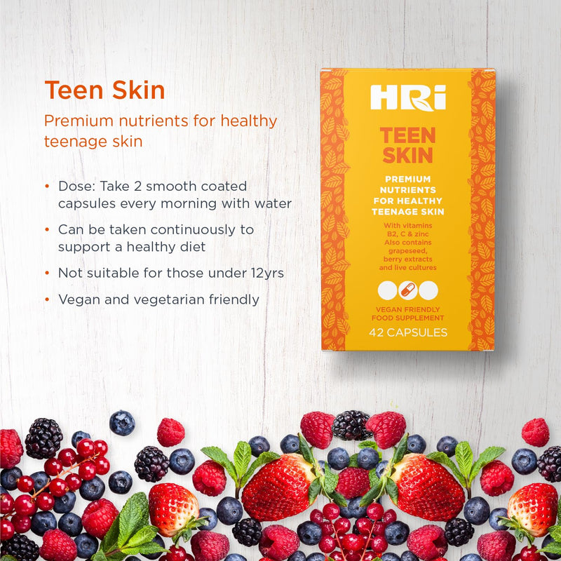 HRI Teen Skin Multivitamin Supplement - Multivitamins for Kids 12-18 Years - Aids Health and Well Being of Children. Healthy Immune System, Gut, Skin Care for Teenage Girls and Boys. 42 Vegan Capsules 42 count (Pack of 1)