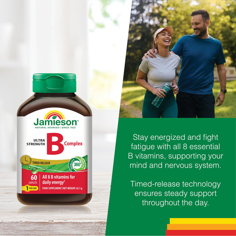 Jamieson Ultra Strength B Complex, Timed Released, 8 Essential B Vitamins. 60 caplets