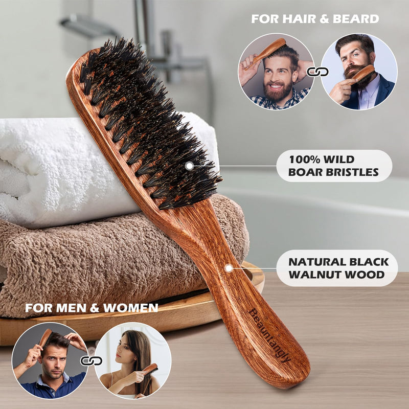 Hair Brush for Men, 100% Boar Bristle Hair Brush for Men Women’s Hair Smoothing, Styling, Detangling, Moisturizing, Adding Shine, Improving Blood Circulation, Promoting Hair Growth Oblong