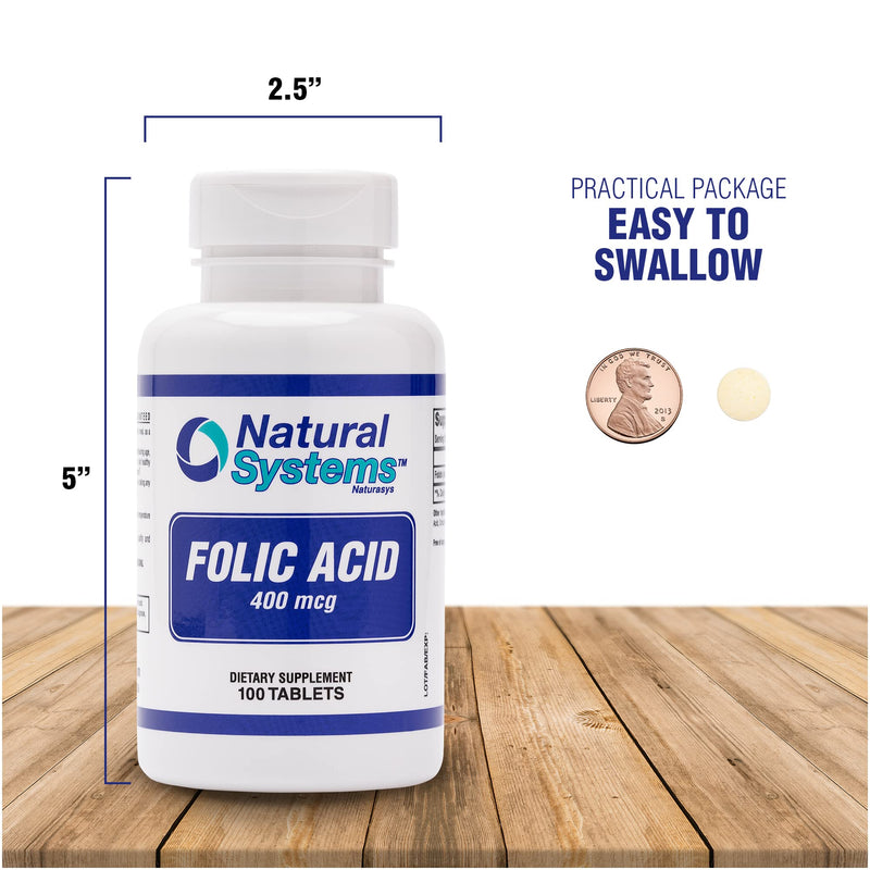 Folic Acid Supplement 100 Tablets 400 mcg by Natural Systems - Prenatal Vitamin for Women Perfect for Pregnancy - Acido Folico - Pregnancy Support Tablets - Daily Intake Prenatal Vitamins Folate