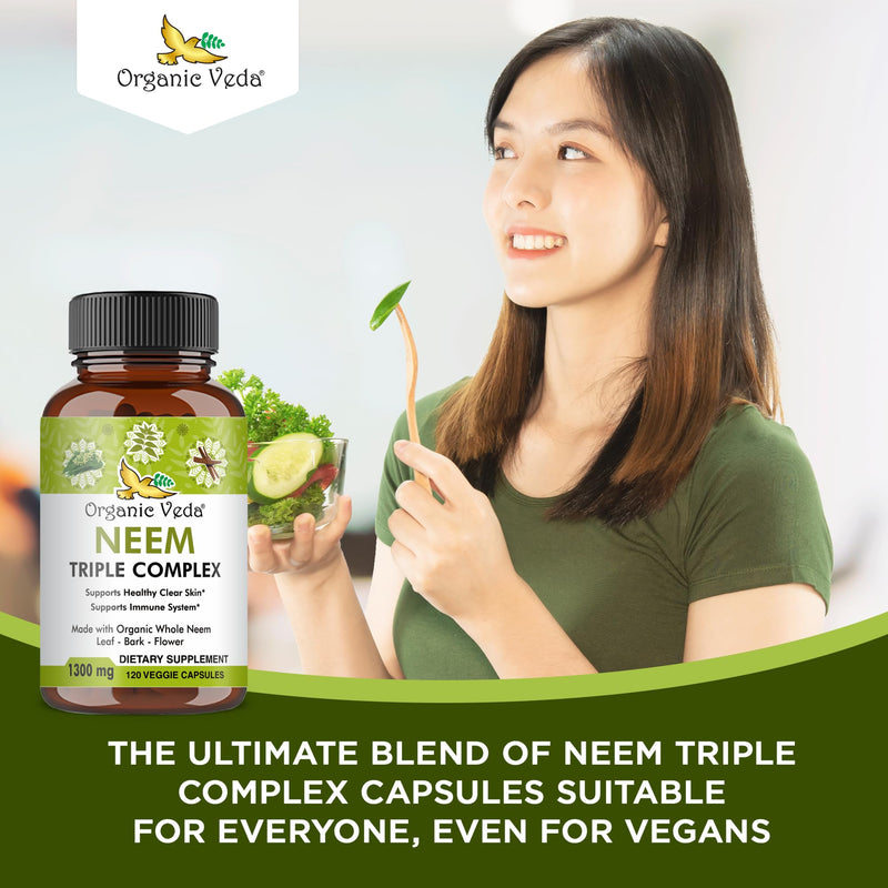 [Australia] - Organic Veda Neem Capsules with Triple Complex Neem Leaf Extract, Bark & Flower - Herbal Neem Supplement Boosts Immunity, Improves Digestion, Skin Health & Support Cleansing - 120 Count 