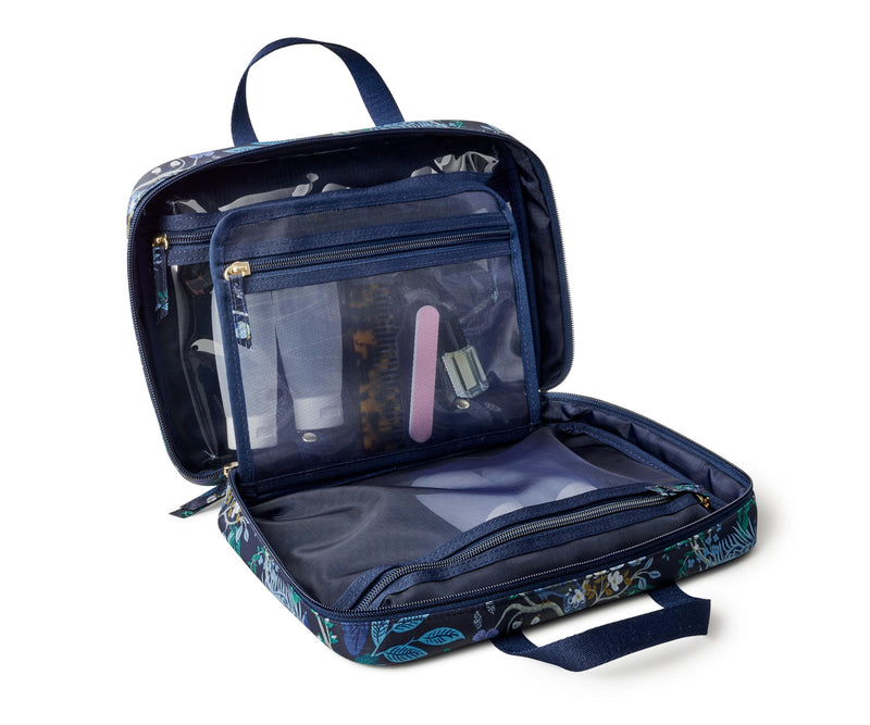 RIFLE PAPER CO. Peacock Travel Cosmetic Case w/Removable Clear Pouch | 8.25" L x 11.25" W x 2.83" H, Lay-Flat Design, Zip-Around Closure, Storage Pockets, Cotton Canvas with Clear PVC Coating