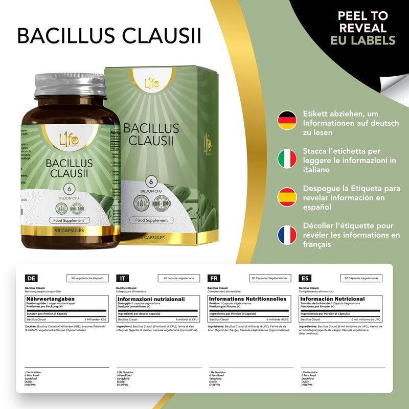 LN Bacillus Clausii | 90 High Strength Probiotics Supplements - 6 Billion CFU per Capsule | Bacillus Clausii Probiotic Capsules | Non-GMO, Gluten & Allergen Free | Made in the UK