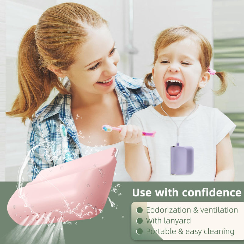 Nearockle 2 Pack Silicone Retainer Case with Lanyard, Soft Denture Case with Vent Holes Compatible for Invisalign, Portable Mouth Guard Case Travel Containers (Pink+Purple) Pink+Purple